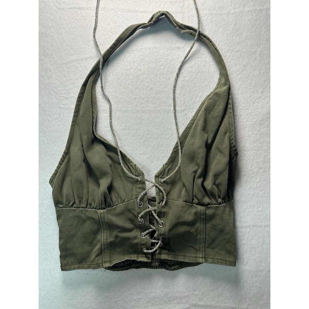 Forever 21 Women's Cropped Jean Holter Top Size S Green